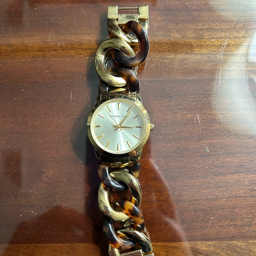 Michael Kors Gold and Brown Chain-Link Watch